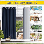 NICETOWN 2 Panels Outdoor Curtains Waterproof Extra Long 84" for Patio, Windproof Top & Bottom Grommet & Back Tab Weighted Blackout Outdoor drapes Keep Privacy with Rope for Fixed, 84" Wide, Navy Blue
