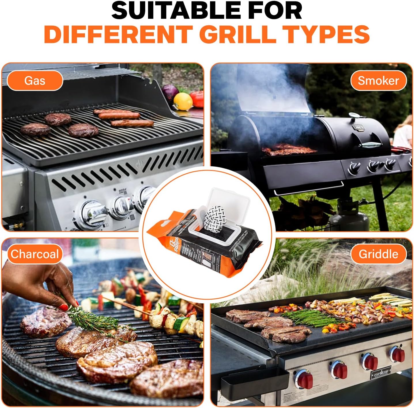 Proud Grill Q-Swiper Easy-Clean Moist, Tough BBQ Grill Cleaning Wipes, 40ct | Bristle-Free BBQ Cleaner, Heavy-Duty Thick Degreaser Wipes, Grease & Grime Remover for Outdoor Barbecue Grills, Disposable