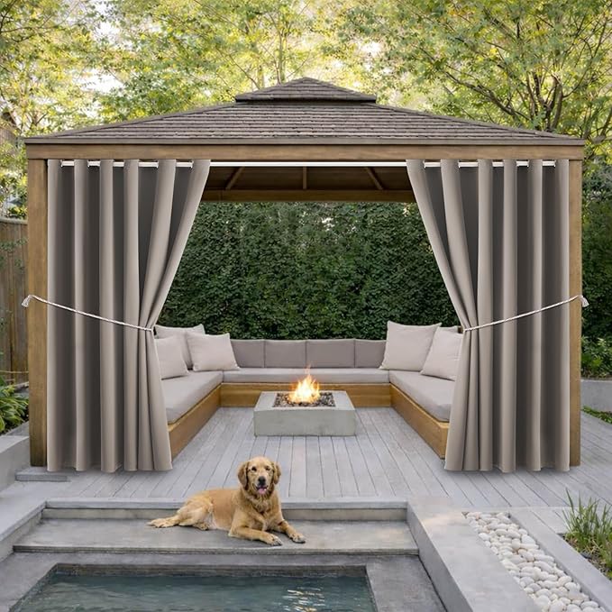 DIVA EN CAMINO DEC Water Resistant Outdoor Patio Curtain Darkening Thermal Insulated Curtains for Bedroom, Porch, Living Room, Pergola, Cabana, W84 x L95, (Taupe) Set of 2 Panels