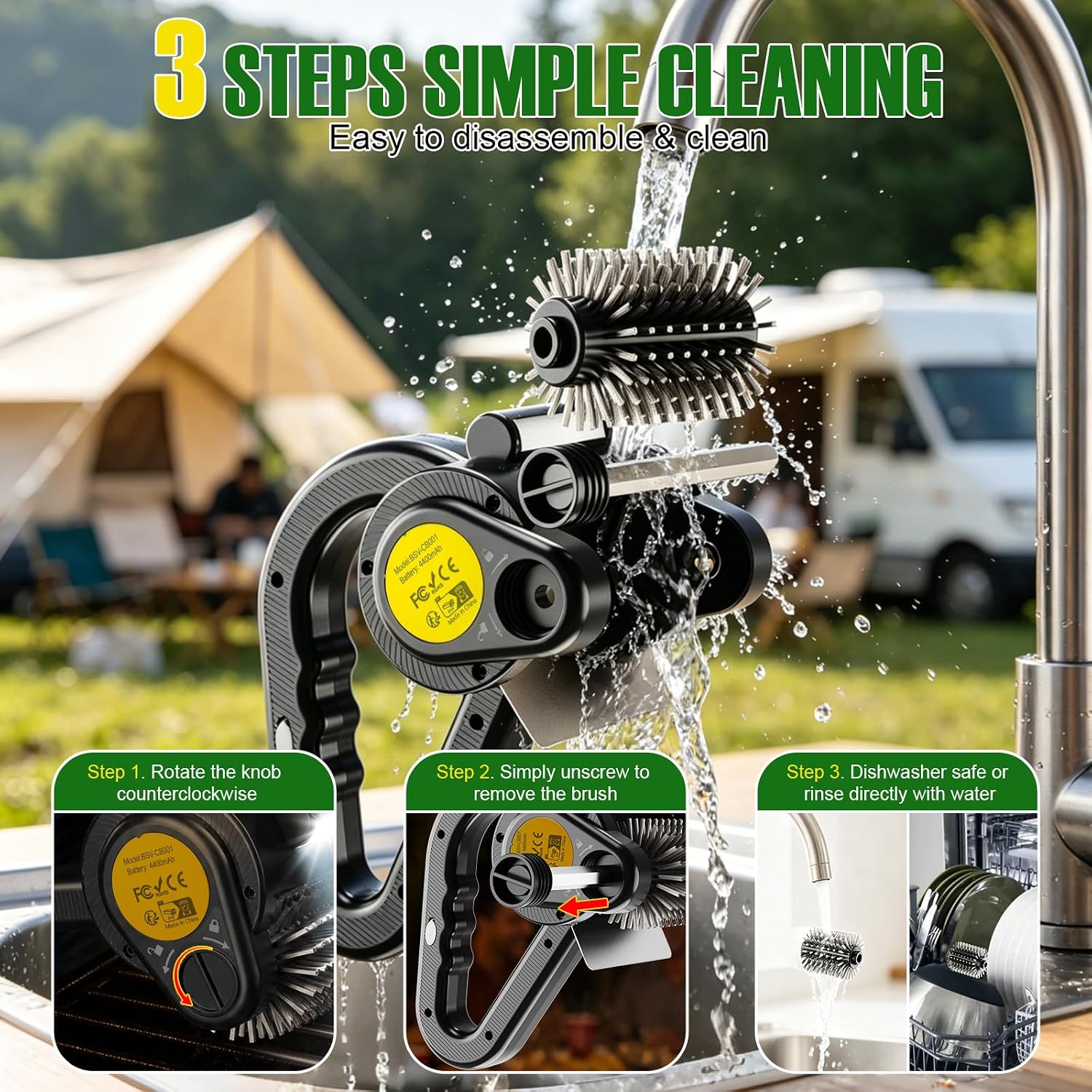 Electric Grill Brush for Outdoor Grill - 4400mAh Rechargeable BBQ Grill Cleaner with LED Light/Screen,150-Min Runtime Cordless Grill Cleaning Brush for Barbecue Grates, No Bristle Shedding