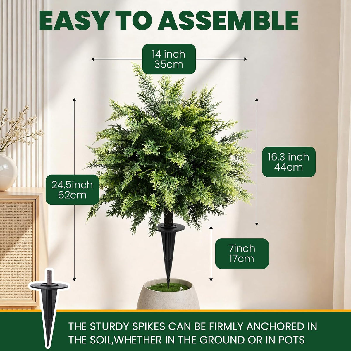 artificial cedar topiary trees 24 inch with ground, close-up detail