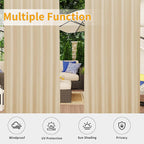 Easy-Going Outdoor Patio Curtains Detachable Tab Top Windproof Weatherproof Curtain for Cabana, Porch, Pergola and Gazebo, Tab Bottom Drape, 2 Panels, 54W x 84L inch, Beige