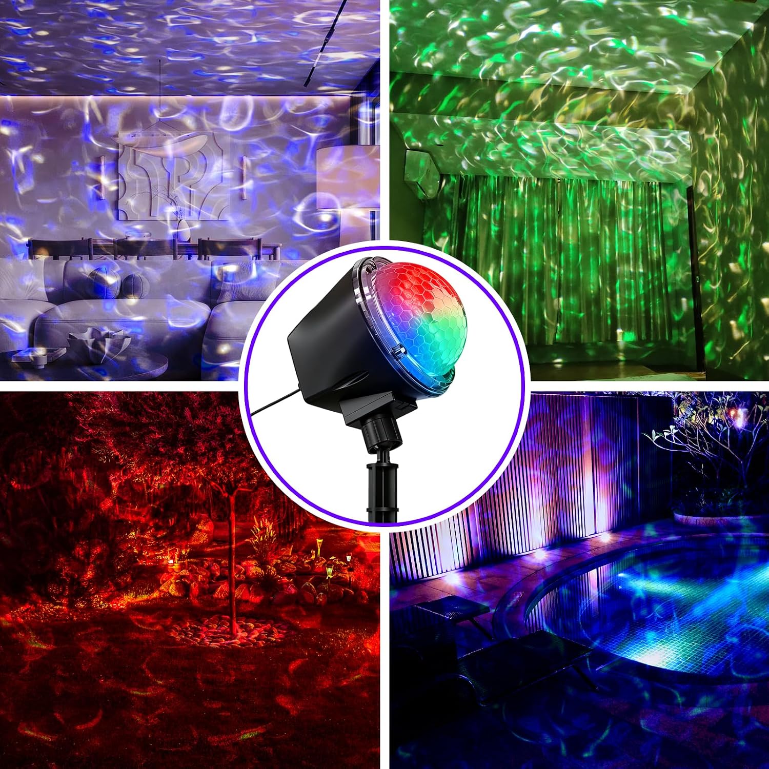 Projector Lights Outdoor, 14 Colors Water Wave Ocean Moving Effect RGBW LED Night Light Weatherproof with Remote & Timer for Halloween Christmas Holiday Garden Yard House Parties Bedroom Ceiling Decor