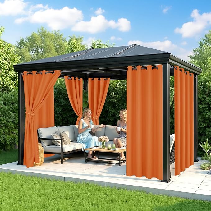 Outdoor Curtains for Patio Waterproof - 6 Panels Privacy Weatherproof Outside Curtains with Grommets for Pergola, Gazebo, Porch, Cabana, Balcony, 54 x 108 Inch, Mecca Orange