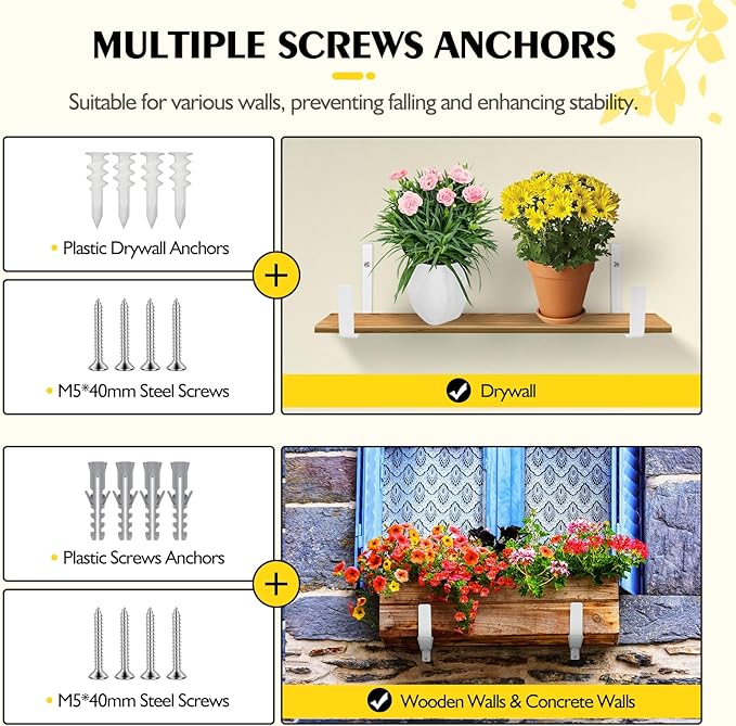 LukLoy Window Planter Box Brackets, 4 Pack Adjustable Heavy Duty Wall Mount Window Flower Boxes Outdoor with Bracket (6 to 12 in), with 70lbs Capacity, White
