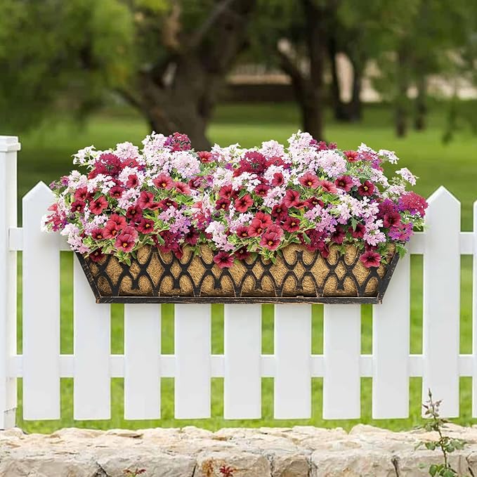4 Pack 30 Inch Window Boxes Planters Railing Planter Box with Adjustable Brackets for Porch Fence Patio Balcony Hanging Flower Baskets with Coco Liners for Outdoor Garden Decor - Bronze