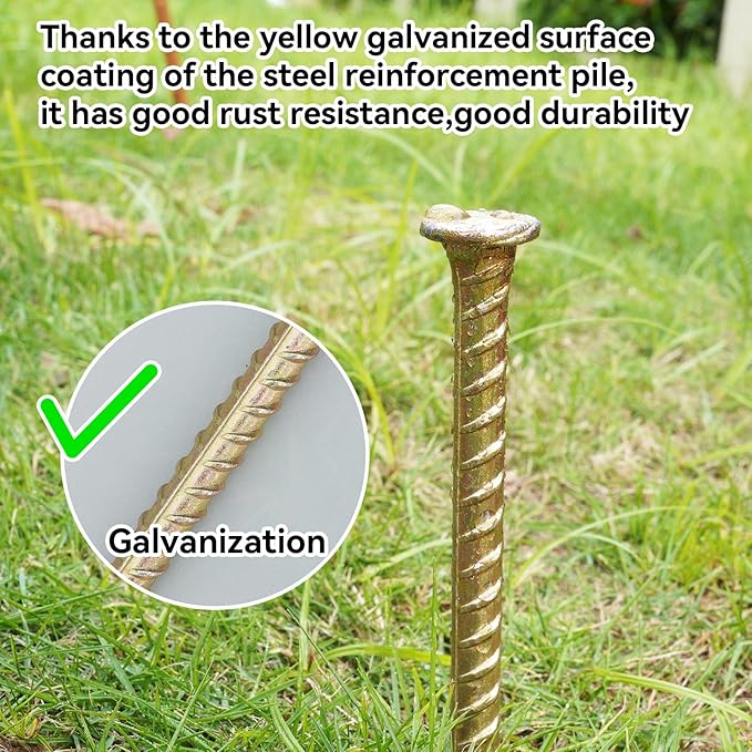 16 Inch Rebar Stakes - 1/2 Inch Diameter Galvanized Steel Ground Anchors - Heavy Duty Plant Support Garden Stake for Speed Bump, Wheel Stop, Tent (20 Pack)