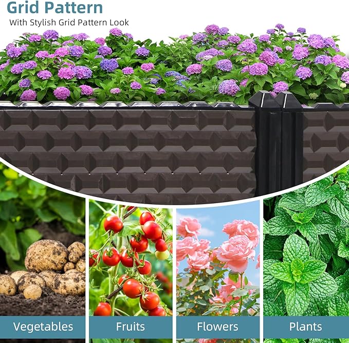 Large Planters for Outdoor Plants 14" Tall Planter Box, Raised Beds for Gardening Self Watering, Elevated Planter Box with Legs, Rectangular Garden Planters for Outdoor Plants Flowers, 62.9"L x 15.7"W