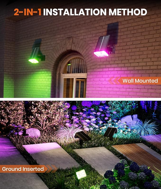 Christmas Solar Spot Lights Outdoor Waterproof 4-Pack, Multicolor RGB Solar Powered Landscape Lights with 6 Colors 10 Modes, 58 LED Adjustable Spotlights for Yard Garden Patio Landscape Pathway Decor