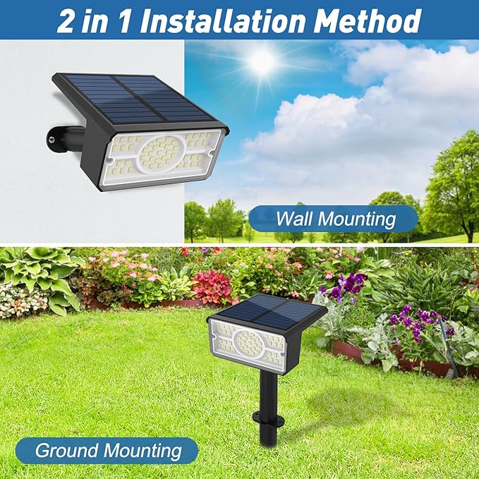 T-SUN Solar Spot Lights Outdoor 4 Pack, 49 LED 2 Lighting Modes, IP65 Waterproof Landscape Spotlights, 2 in 1 Auto On/Off Solar Lights for Yard, Garden, Driveway, Pathway (White)