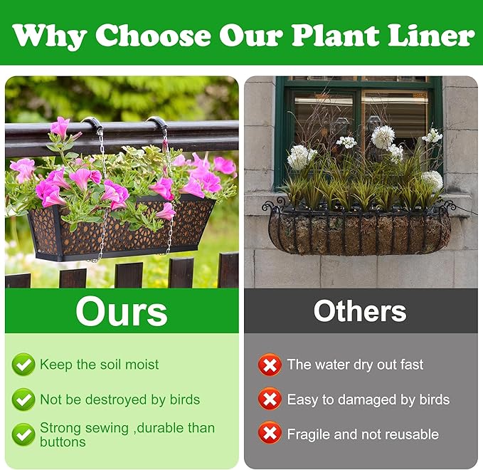 Adnee 4 Pcs 24 Inch Fabric Plant Window Box Liners-Rectangular Non-Woven Planter Basket Liner-Brown Felt Flower Hanging Basket for Outdoor Garden Wall Hanging Planter Flower Vegetables