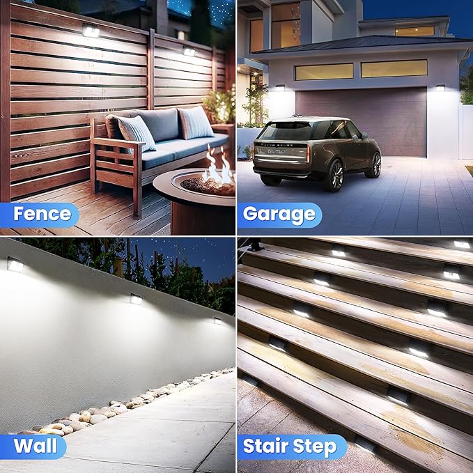 [4 Packs] Solar Motion Sensor Outdoor Lights, Super Bright Solar Lights Outdoor Waterproof, 3 Lighting Modes Security Wall Light for Outside Walking Dog Fence Backyard Deck Garden Door Step Garage