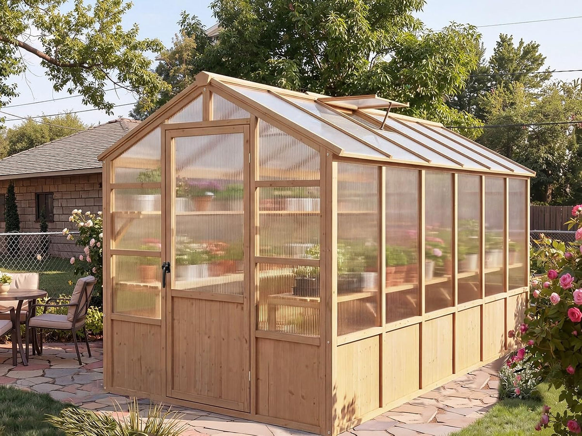 heavy duty walk-in wooden greenhouse kit, 4mm polycarbonate, main product view