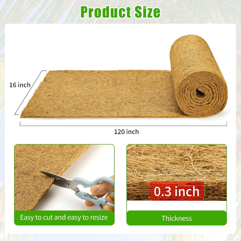 Coco Liner Roll 16x120 Inch, Natural Coconut Liners for Planter Flower Basket, Thick Coco Fiber Mat for Hanging Basket, Garden Decoration, Animal Pet Pads, Reptile Carpet