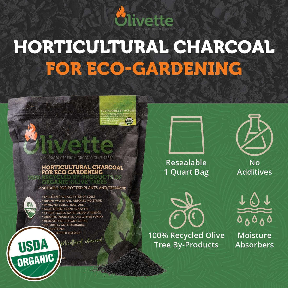 olivette organic biochar activated charcoal for plants, 3 shown in use