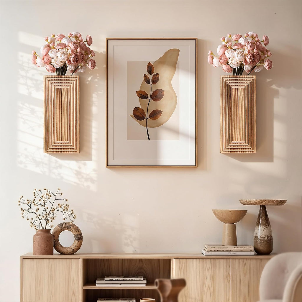 Wooden Wall Planter Vase,2 Pack Hanging Planter for Indoor Fake Plants Modern Boho Farmhouse Wall Art Decor for Home Indoor Kitchen Modern Farmhouse Bathroom Living Room Dining Room(Brown)