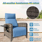 Outdoor Recliner Chairs Set of 2, Reclining Patio Chairs with Adjustable Back up to 150°Lay Flat and Extended Footrest, Wicker Recliner Chairs with Flip Table and Removable Olefin Cushion