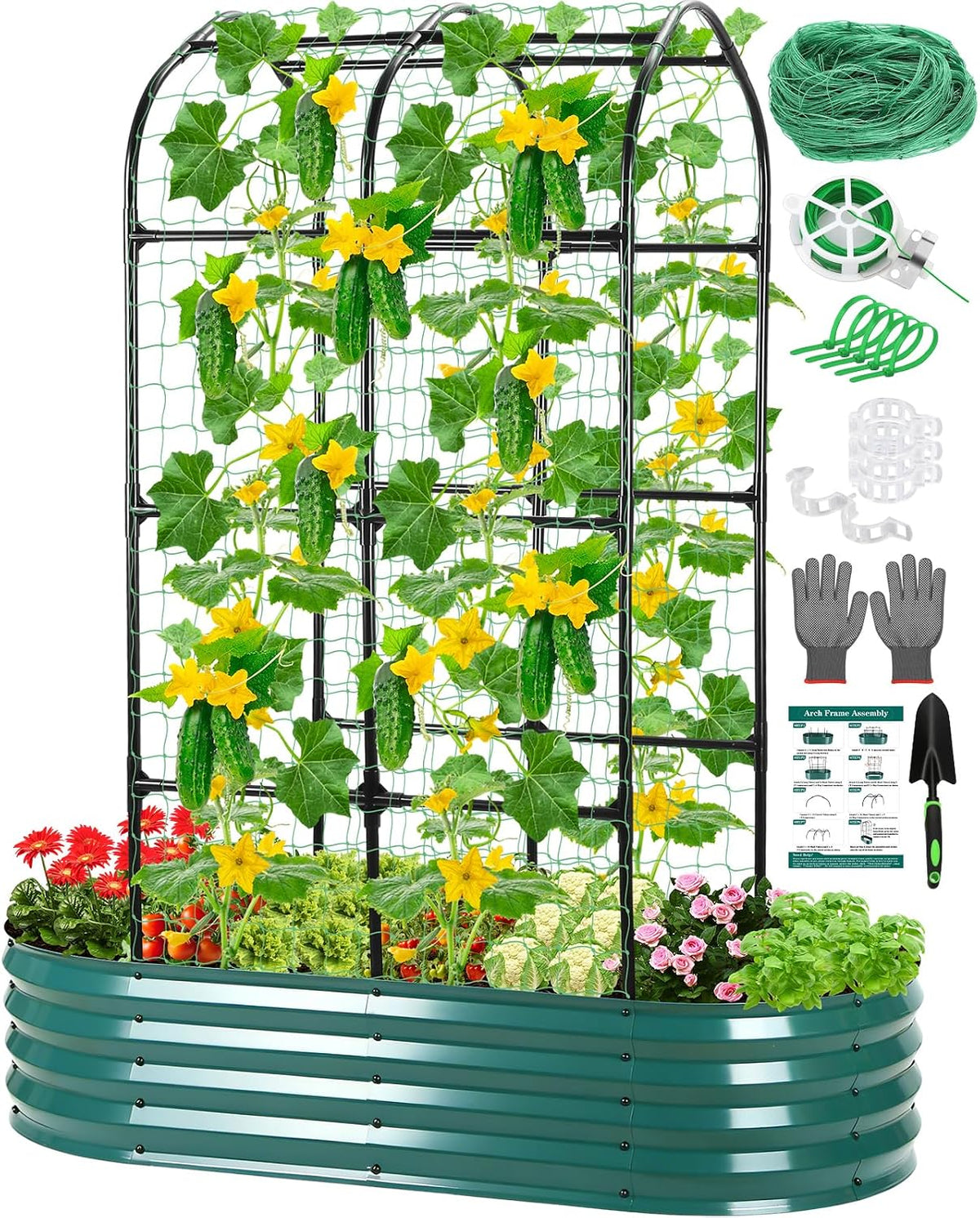 raised garden bed with arched trellis, galvanized raised, main product view