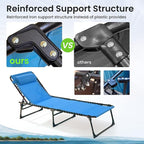 Folding Chaise Lounge Chair 2 Pack - 400lb Capacity, 5-Position Adjustable Recliner with Pillow | Portable for Patio, Pool, Camping & Sunbathing (Blue)