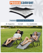 KingCamp Oversized Tanning Chair Padded Lounge Chair, Black | Extra-Wide Padded, Folding Chase Lounge, Portable Adjustable 5-Position, 440lbs Heavy Duty
