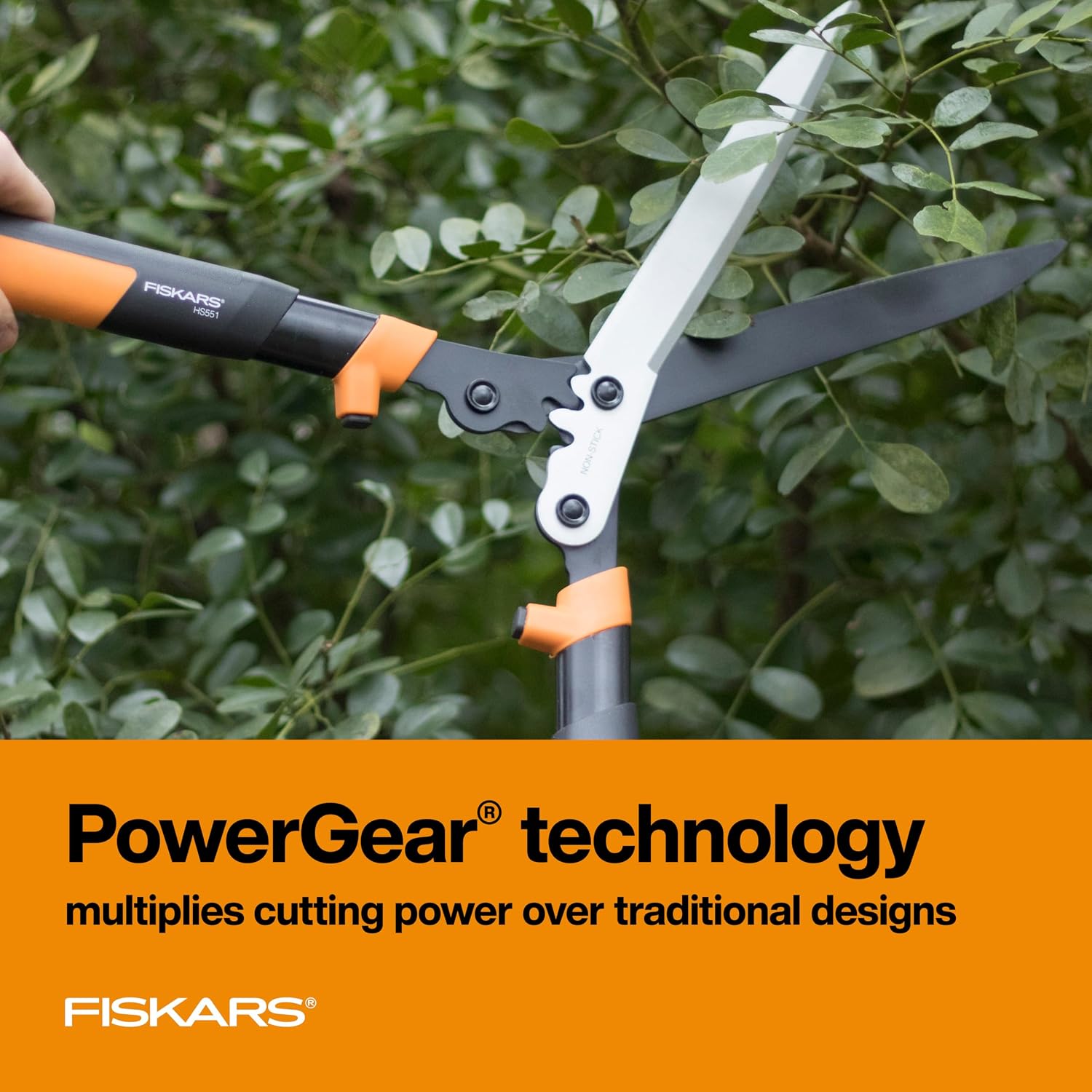 Fiskars 23" PowerGear2 Garden Hedge Shears, Hedge Clippers, 10" Blades | PowerGear2 Technology Multiplies Power for Less Effort, SoftGrip Handles and Shock-Absorbing Bumpers