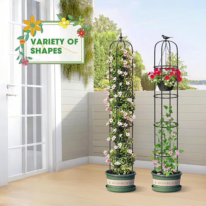 Tower Obelisk Garden Trellis for Climbing Plant，6.3FT/75.6" Rustproof Metal Potted Plant Climbing Support for Indoor Outdoor Flowers Vegetable Fruits Vines Support (2PCS)