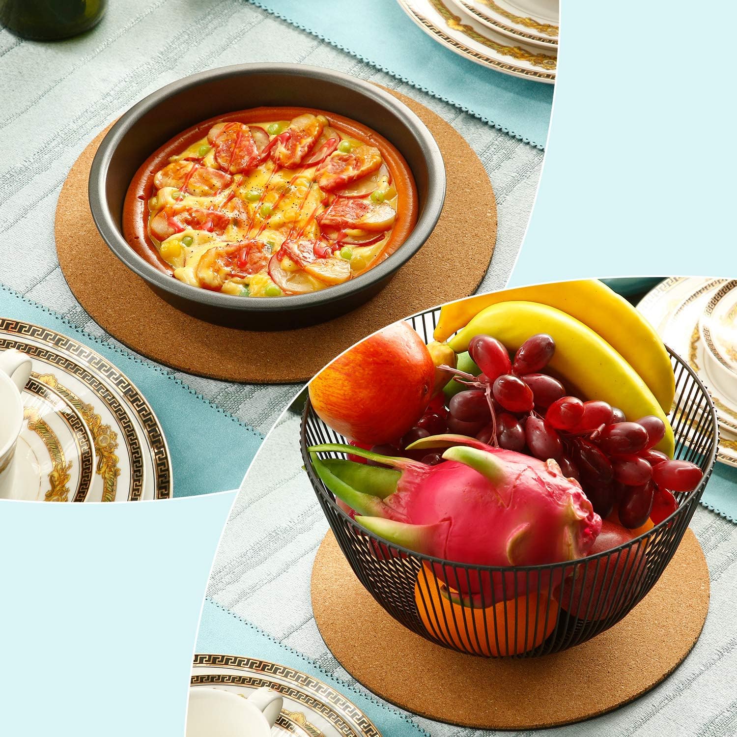 6 Pieces 6/8/10 Inch Cork Plant Pad 3 Sizes Cork Plant Mat Plastic Round Plate Coasters for Garden, Courtyard, Pot, Indoor Outdoor and DIY Craft Project