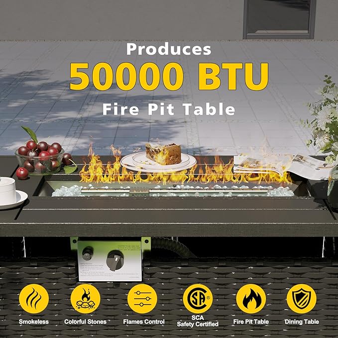 Aoxun Patio Furniture Set with Fire Pit Table, 8 Piece Outdoor Sectional Sofas, Wicker Rattan Outdoor Furniture with Thickened Cushion for Backyard, Garden Dark Grey
