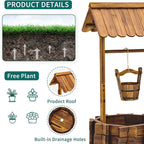 UDPATIO Rustic Solid Fir Wood Wishing Well Planter for Outdoor Plants, 16.5 in Diameter