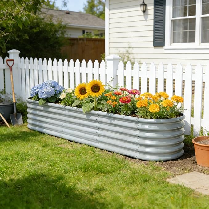 2-Pack Galvanized Raised Garden Bed 8x4x1.5 | 10x2x1.5 ft, 18" Tall Metal Planter Boxes Outdoor for Herb Vegetable, Modular Raised Flower Bed for Gardening with Zn-Al-Mg Coated - Brooklyn Grey
