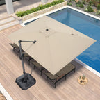 purple leaf patio umbrella with base and cover shown in use