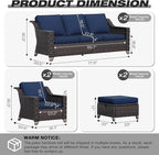 Joyside Wicker Patio Furniture Sets, 6 Pieces Upgraded Large Size Outdoor Furniture with Swivel Rocking Patio Chairs, Two 3-Seat Sofa, Outdoor Ottoman, Thick Cushions, Wide Armrest, Blue