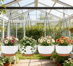 Set of 4-8 Inch Self Watering Hanging Planters for Indoor Outdoor，Hanging Plant Pots with Drainage & Removable Tray, Hanging Pots Holder for Ivy, Pothos, Ferns, Balcony & Patio, White Brown