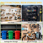 pipleo 8x10 ft resin outdoor storage shed with on a desk or shelf