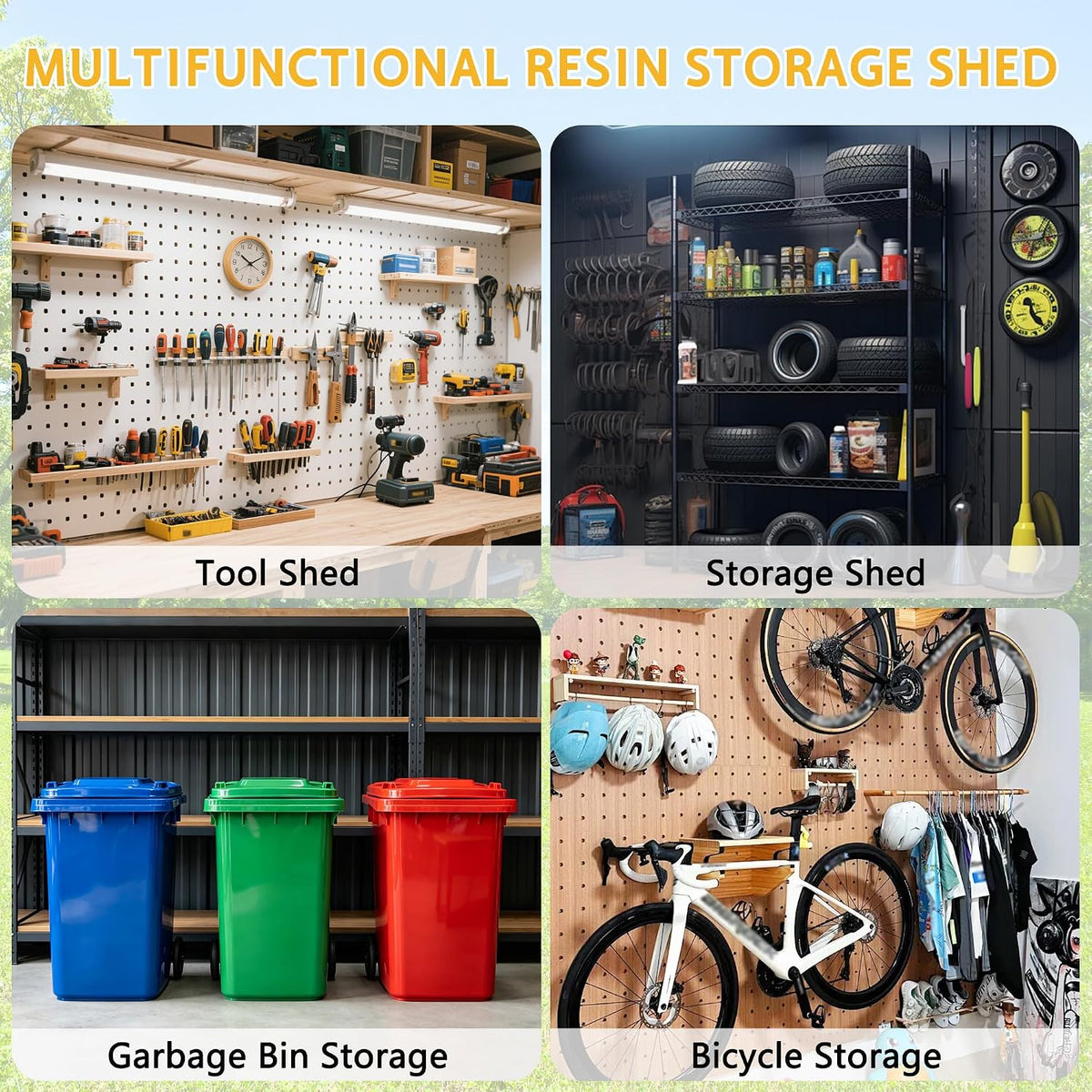 pipleo 8x10 ft resin outdoor storage shed with on a desk or shelf