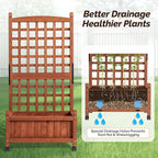 VINGLI 2PC Wooden Planter with Trellis, 50" Height Elevated Garden Beds Outdoor with Wheels, FreeStanding Planter Box with Drainage Holes for Flower, Vegetable, Fruit, Herb in Garden, Patio, Balcony