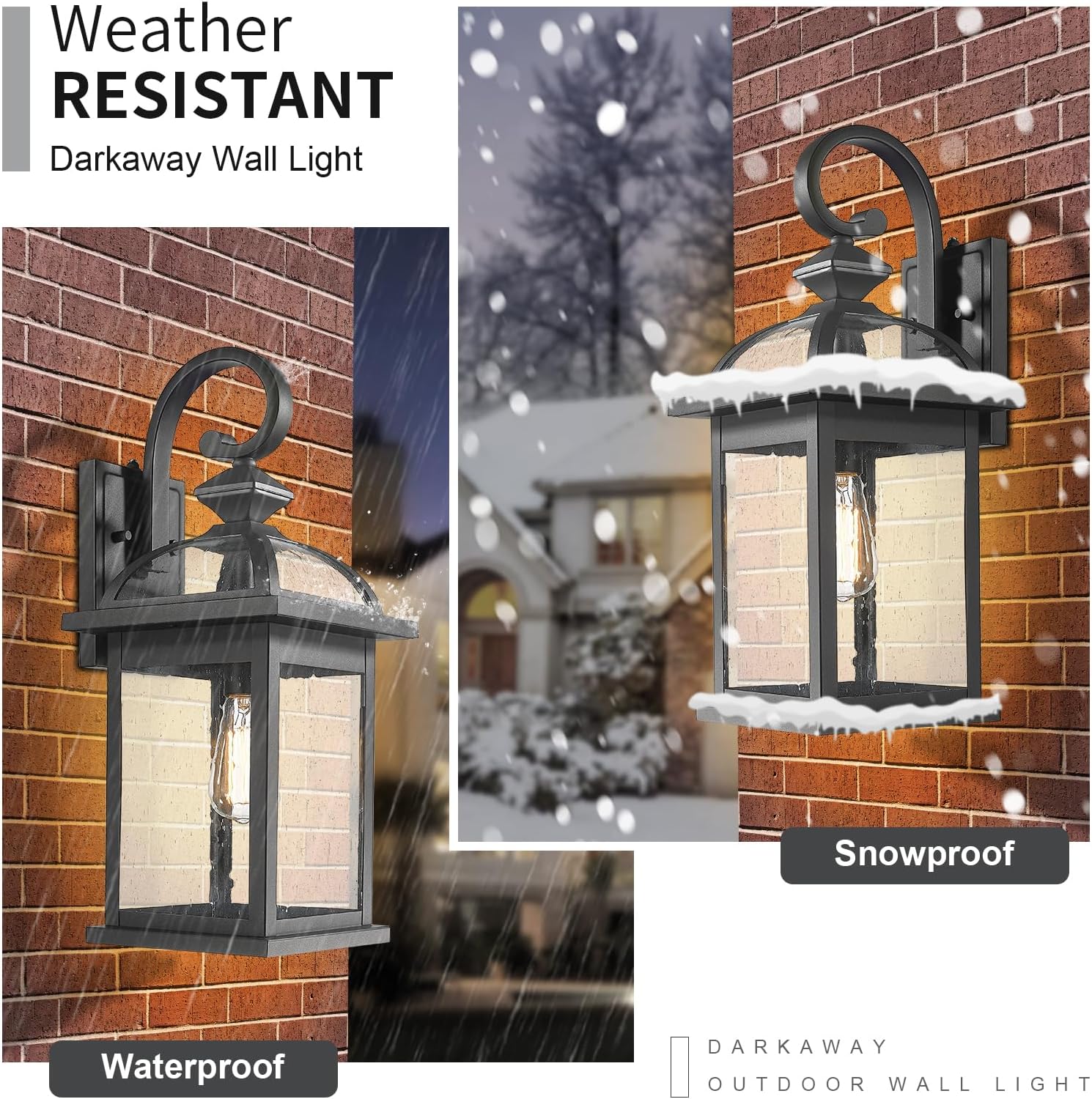 Darkaway Dusk to Dawn Outdoor Lights Fixture Wall Mount,Large 22inch Exterior Wall Light with Seeded Glass Waterproof Black Outside Wall Sconce for House Porch Hallway Garage