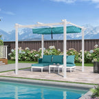 PURPLE LEAF 10' x 10' Outdoor Aluminum Pergola White Heavy-Duty Retractable Pergola Patio Metal with Double Sun Shade Canopy for Backyard Gardens Deck, Blue