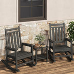 Poly Lumber Rocking Chair Outdoor Set of 2 with Side Table - HDPE High Back Porch Rocker Chairs for Adults - All Weather Resistant Furniture for Patio - Black