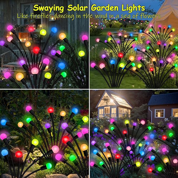 Solar Garden Lights Outdoor, 2 Pack 20 LED Solar Firefly Lights Waterproof, Sway by Wind, Swaying Light for Yard Patio Backyard Garden Planter Flower Bed Pathway Outdoor Decoration (Multicolor)