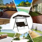 Garden Swing Canopy Replacement ,Windproof Outdoor Swing Chair Top Cover with Seat Cushions, Waterproof 210D Oxford 2-3 Seater Patio Hammock Protection Covers (Size:98x73x7inch/249x185x18cm,Color:Brow