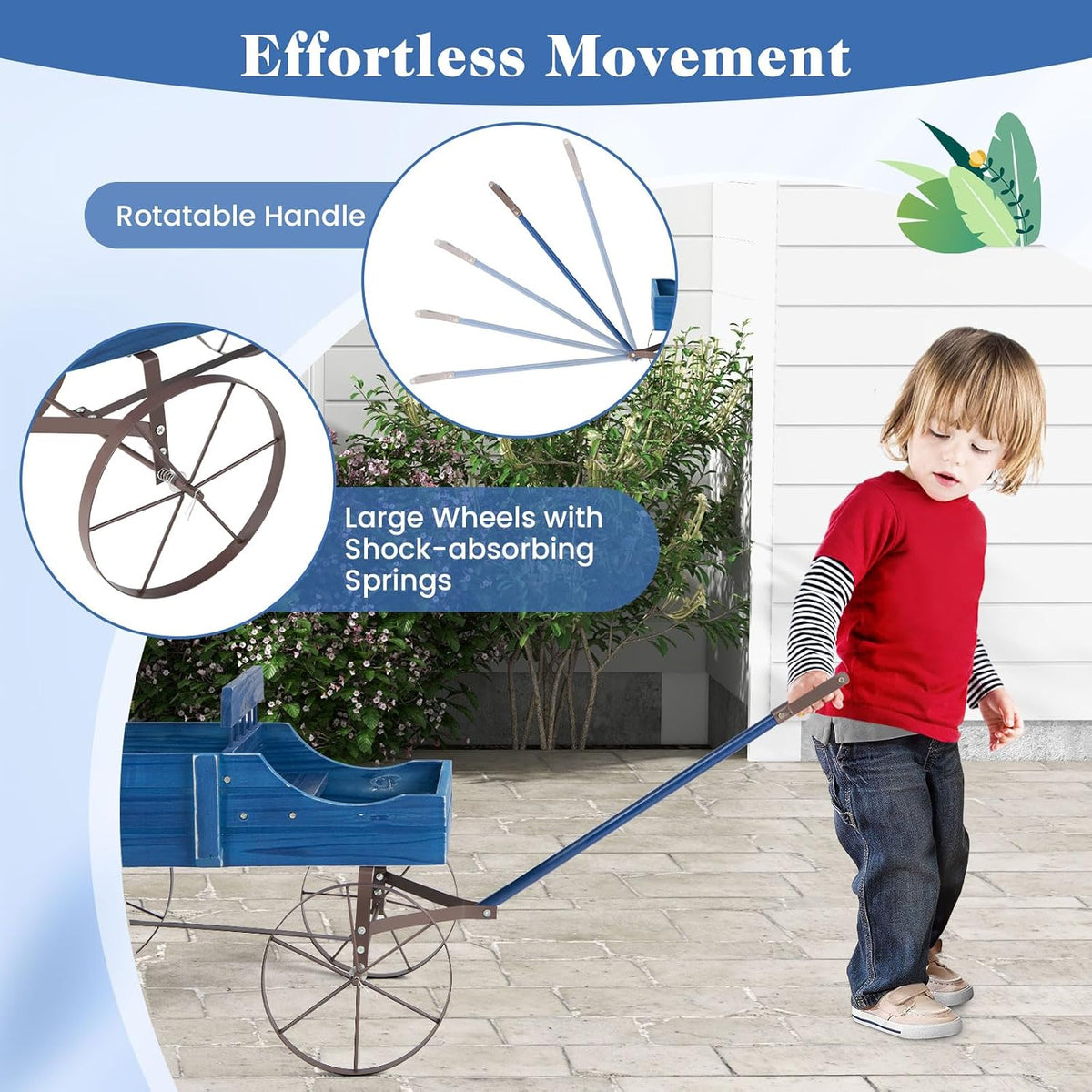 goplus wagon planter, decorative wooden garden planter with showing dimensions