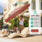 JEAREY 9FT Outdoor Patio Umbrella with Solar Lights, LED Lighted Pool Umbrella with Tilt and Crank, Outdoor Table Umbrellas for Deck, Yard & Market (Red)