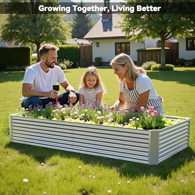 3 Pack 8x4FT Raised Beds for Gardening, Corrugated Galvanized Steel Raised Garden Bed, Outdoor Metal Above Ground Garden Bed for Vegetables and Flowers(Rectangular)
