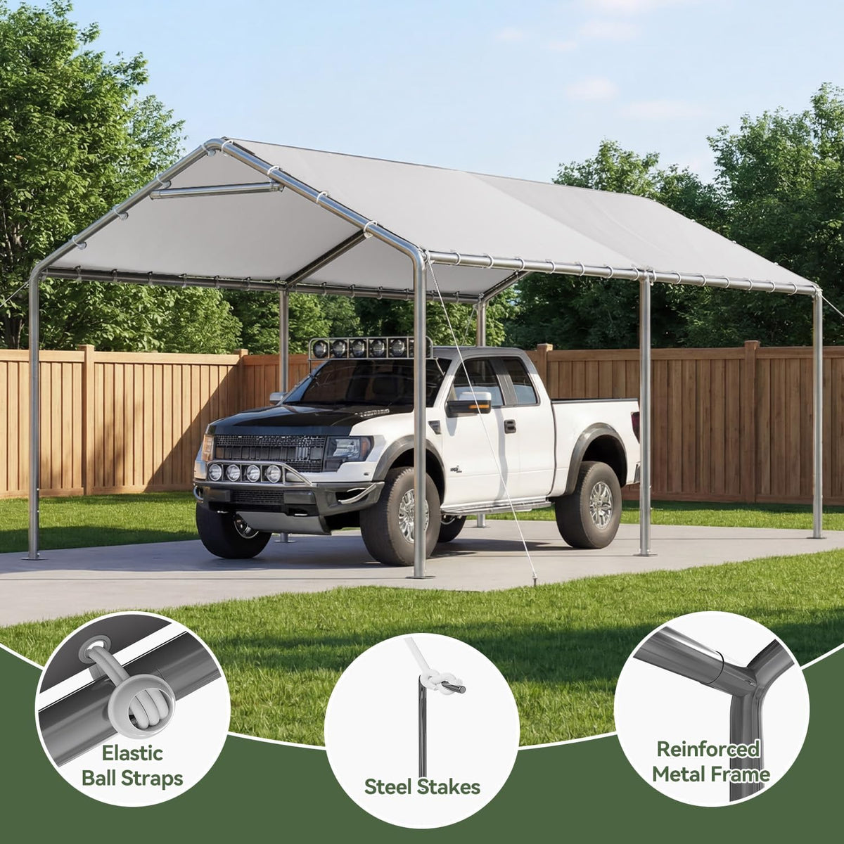 aoxun 10x20 carport heavy duty carport potable car, side view