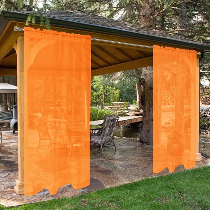SpaceDresser Waterproof Outdoor Sheer Curtains for Patio - 2 Panels Rod Pocket Indoor Voile Sheer Curtain for Living Room,52W x 84L inch, Orange