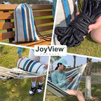JoyView Brazilian Double Hammock with Hanging Ropes Extra Large 86.6x59” Portable Cotton Hammock for Patio Backyard Porch 450LBS Weight Capacity Perfect for Outdoor/Indoor - Black/Red Stripe