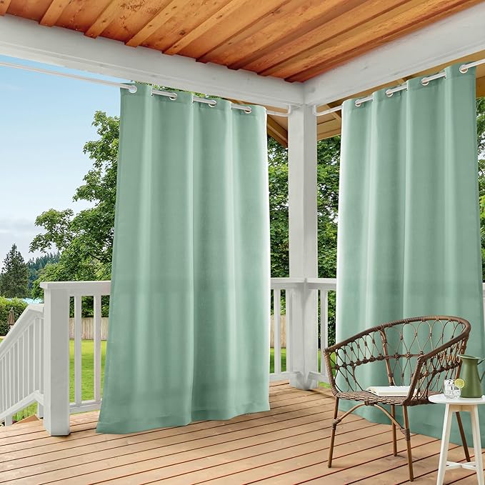 TOWN & COUNTRY BASICS Cabana Solid Heavyweight Indoor Outdoor Curtains, Light Filtering Opacity with Grommet Top, Water Repellent, 2-Pack Set, 54"x108", Seafoam