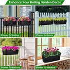 OGIMA Railing Planter Box, 3 Pack 16" Large Hanging Planters for Outdoor Plants with Adjustable Wide Hooks for 2.7'' Railings, Balcony Planters Railing Hanging for Deck, Fence & Patio Decor