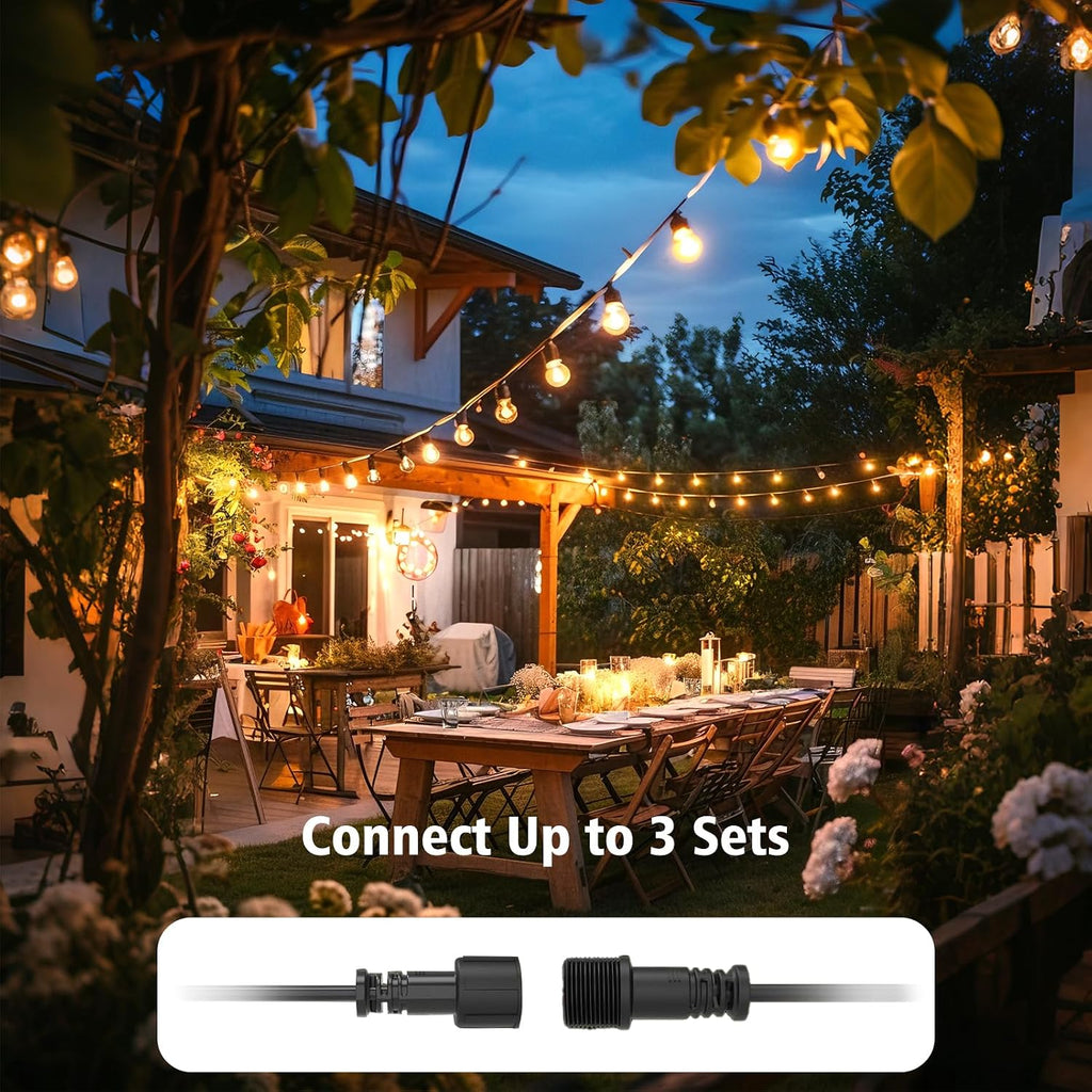 G40 LED Outdoor String Lights, 100FT LED Patio Lights with Light Sensor Timer, 52 Shatterproof Globe Bulbs(2 Spare), Waterproof Connectable Hanging Lights for Backyard Porch Balcony Decor